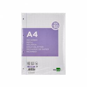 Recambio liderpapel a4 200+50 hojas 90g/m2 cuadro 4 mm con margen 4 taladros