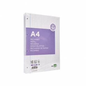 Recambio liderpapel a4 200+50 hojas 90g/m2 cuadro 4 mm con margen 4 taladros