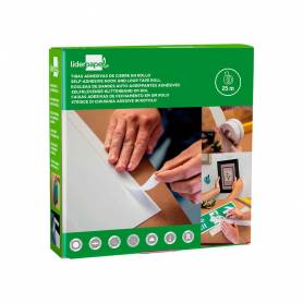 Cinta de cierre adhesiva liderpapel velcro blanco 20mm x 25m