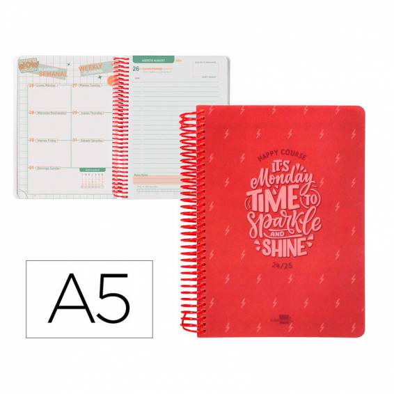 Agenda escolar liderpapel año 24 - 25 escolar basic rojo día página a5