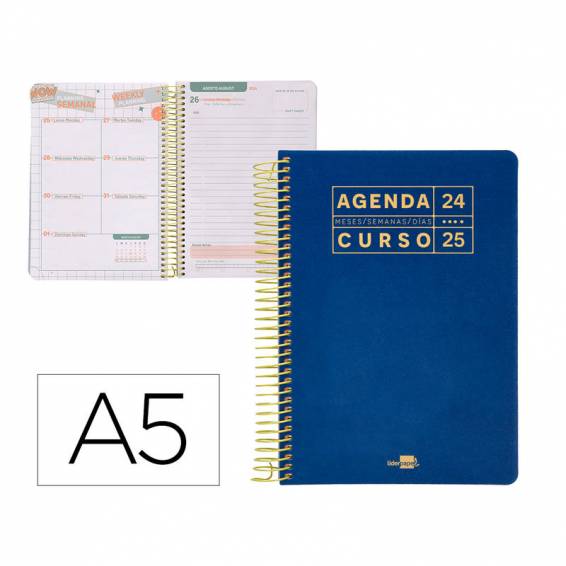 Agenda escolar liderpapel año 24 - 25 curso basic azul día página a5