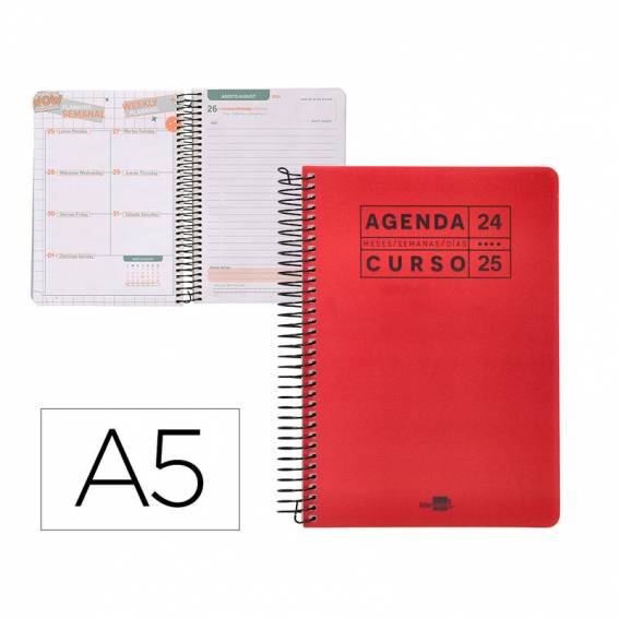 Agenda escolar liderpapel año 24 - 25 curso basic rojo día página a5