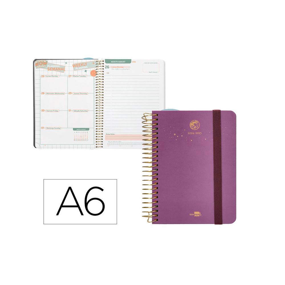 Agenda escolar liderpapel año 24 - 25 curso classic lines morado día página a6