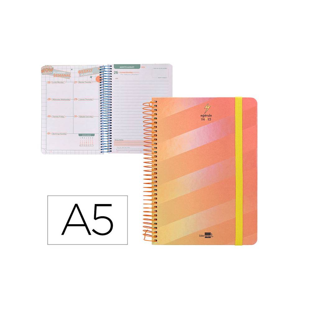 Agenda escolar liderpapel año 24 - 25 escolar fantasia lines orange día página a5