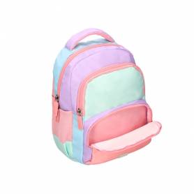 Cartera escolar liderpapel moc hila multibolsillo infantil azul rosa morado 350x110x270 mm