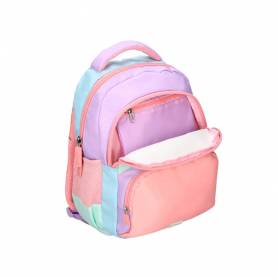 Cartera escolar liderpapel moc hila multibolsillo infantil azul rosa morado 350x110x270 mm