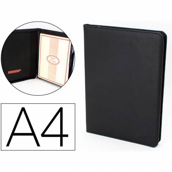 Carpeta portafolios q-connect artesania a4 similpiel negro cremallera y dptos. 332x262x30 mm fabricada en ubrique