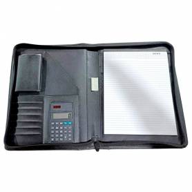 Carpeta portafolios q-connect cremallera sin anillas con calculadora y bolsa para movil color negro 260x355 mm