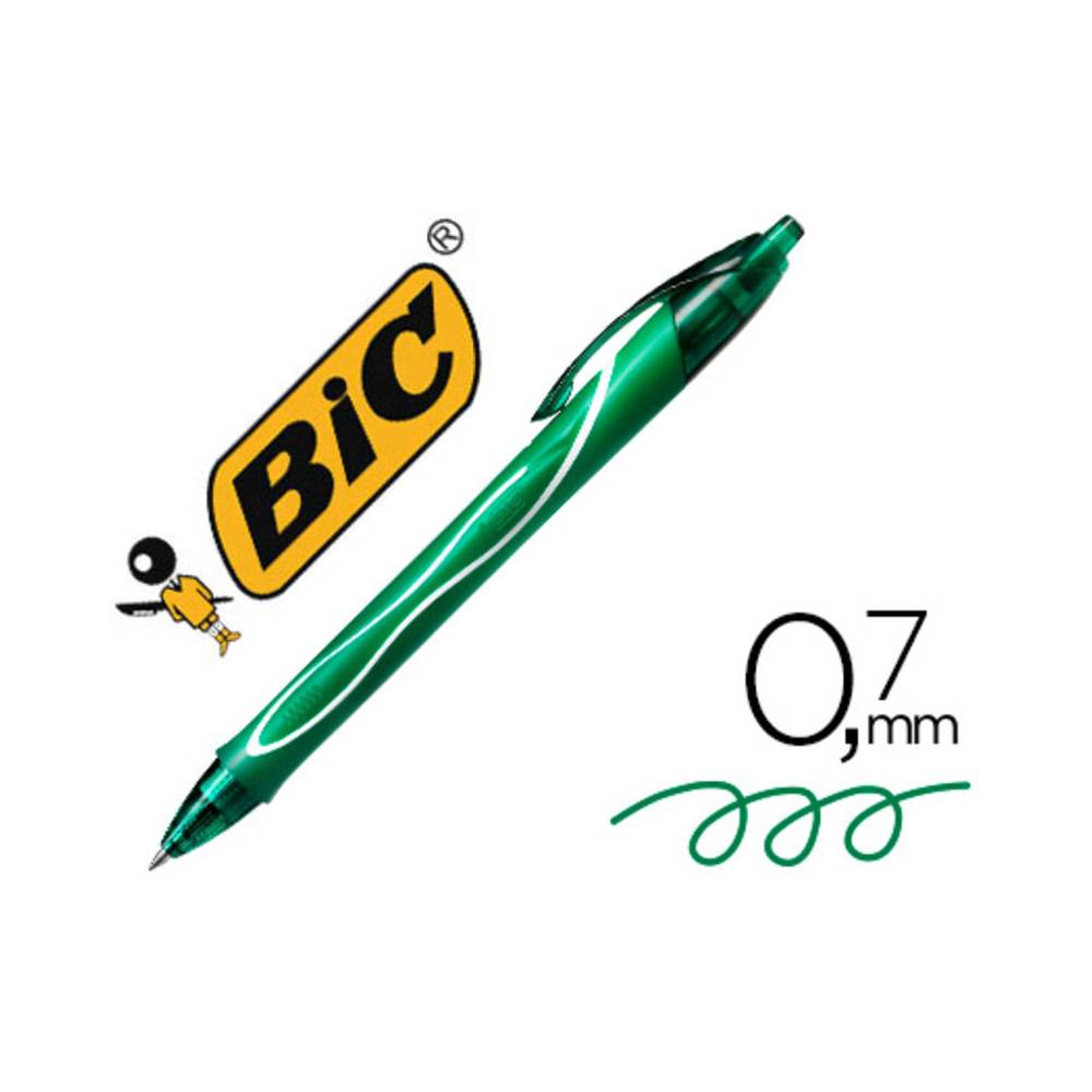 Boligrafo bic gelocity quick dry retractil tinta gel verde punta de 0,7 mm