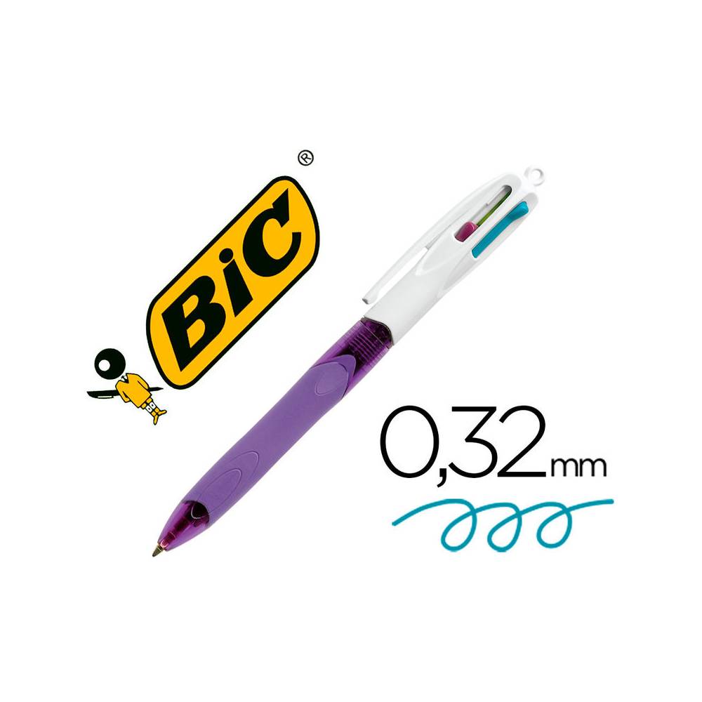 Boligrafo bic cuatro colores con grip colores pastel punta 1 mm