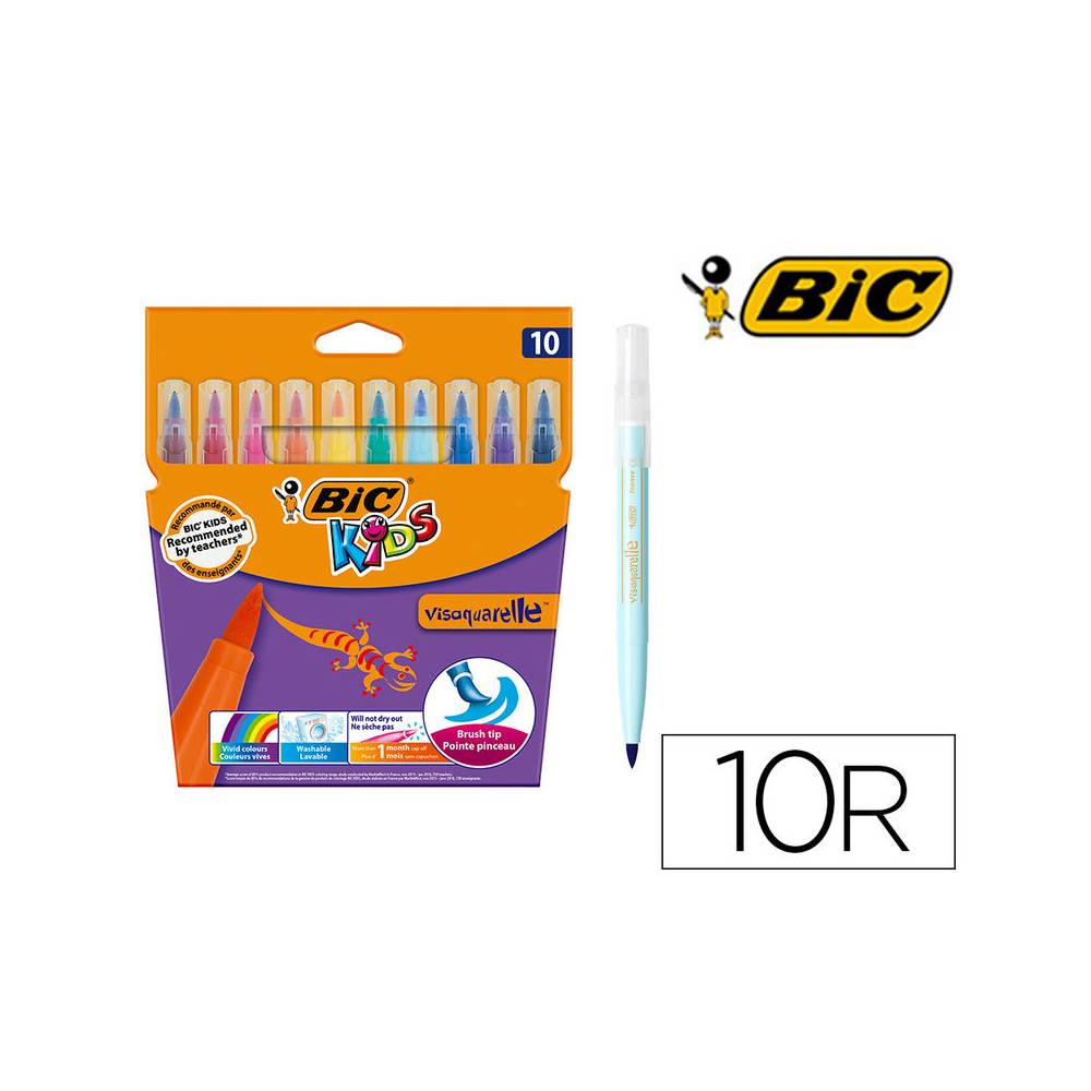 Rotulador bic kids visaquarelle estuche de 10 colores punta pincel tinta base de agua