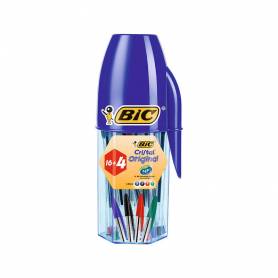 Boligrafo bic cristal mega tubo 16+4 unidades colores surtidos 8 azules / 5 negros / 4 rojos/ 3 verdes