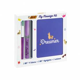 Set escritura bic 1 cuatro colores shine + 1 fluorescente grip pastel + 1 notebook