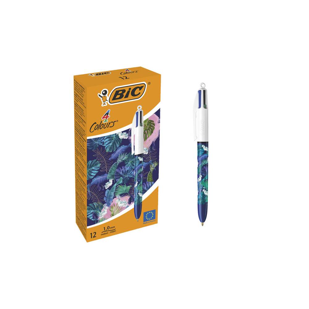 Boligrafo bic cuatro colores botanico punta de 1 mm caja de 12 unidades