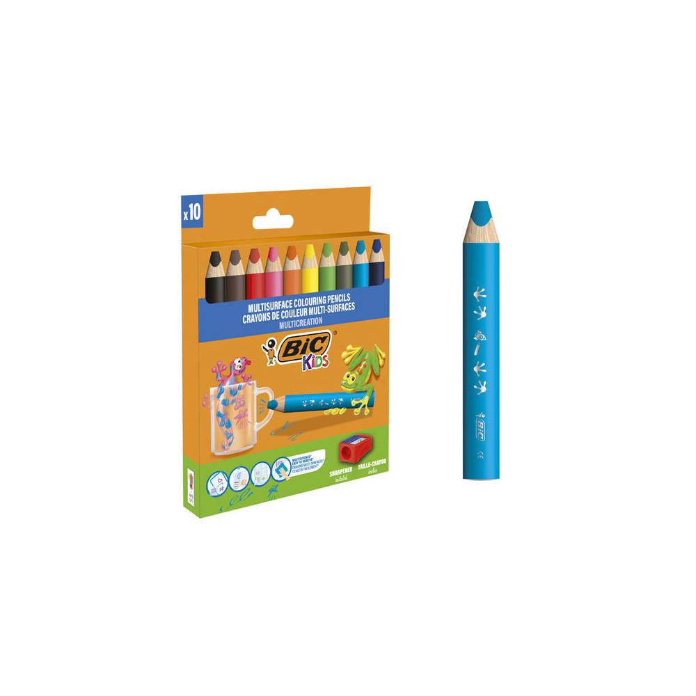 Lapices de colores bic multisuperficies triangulares mina borrable caja de 10 unidades colores surtidos +