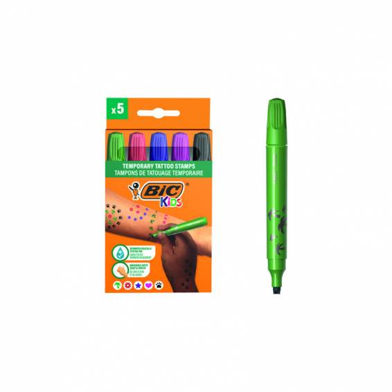 Rotulador bic kids tattoo sello caja de 5 unidades colores surtidos