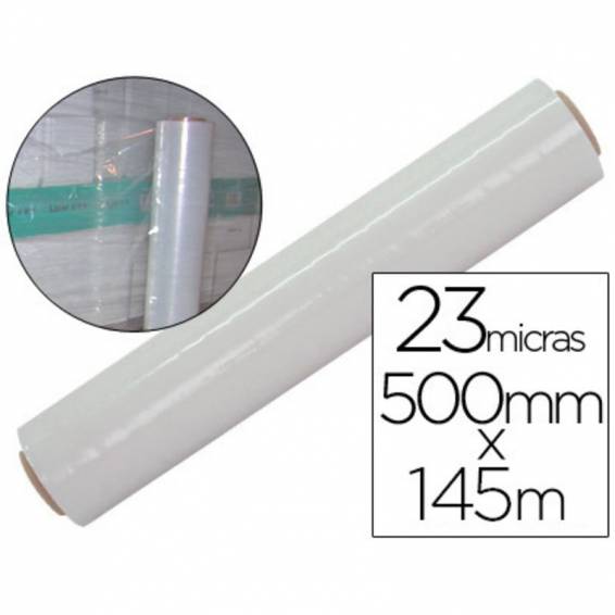 Film extensible q-connect manual ancho 500 mm largo 145 mt espesor 23 micras transparente