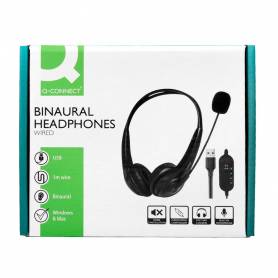 Auricular q-connect biaural diadema con microfono y control de volumen conexion usb color negro - KF10088