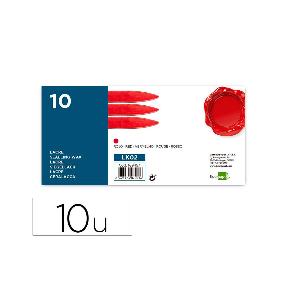 Lacre liderpapel rojo caja de 10 barras - LK02