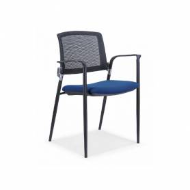 Silla rocada confidente brazos fijos estructura metalica asiento tela ignifuga azul respaldo malla - 906V23-3