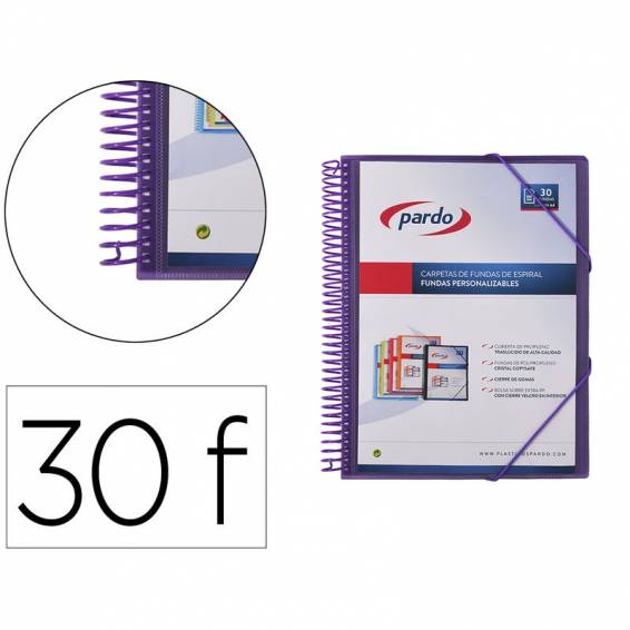 Carpeta pardo escaparate con espiral 30 fundas folio personalizable color lila - 843005