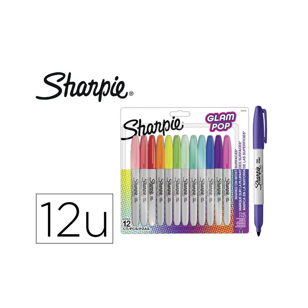 Rotulador sharpie permanente fino glam pop blister de 12 unidades colores surtidos - 2198780