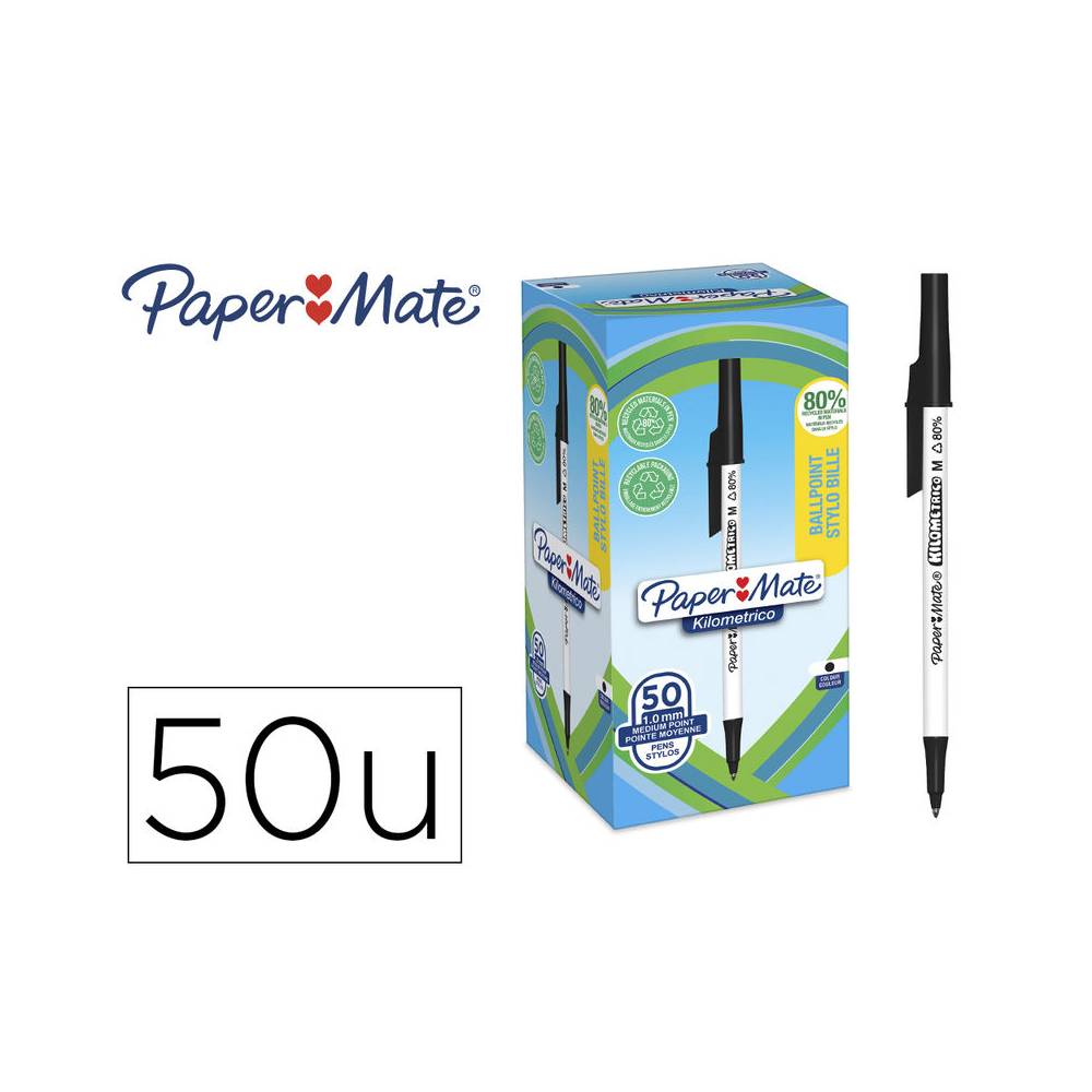 Boligrafo paper mate kilometrico punta 1 mm plastico reciclado 80% color negro - 2187701