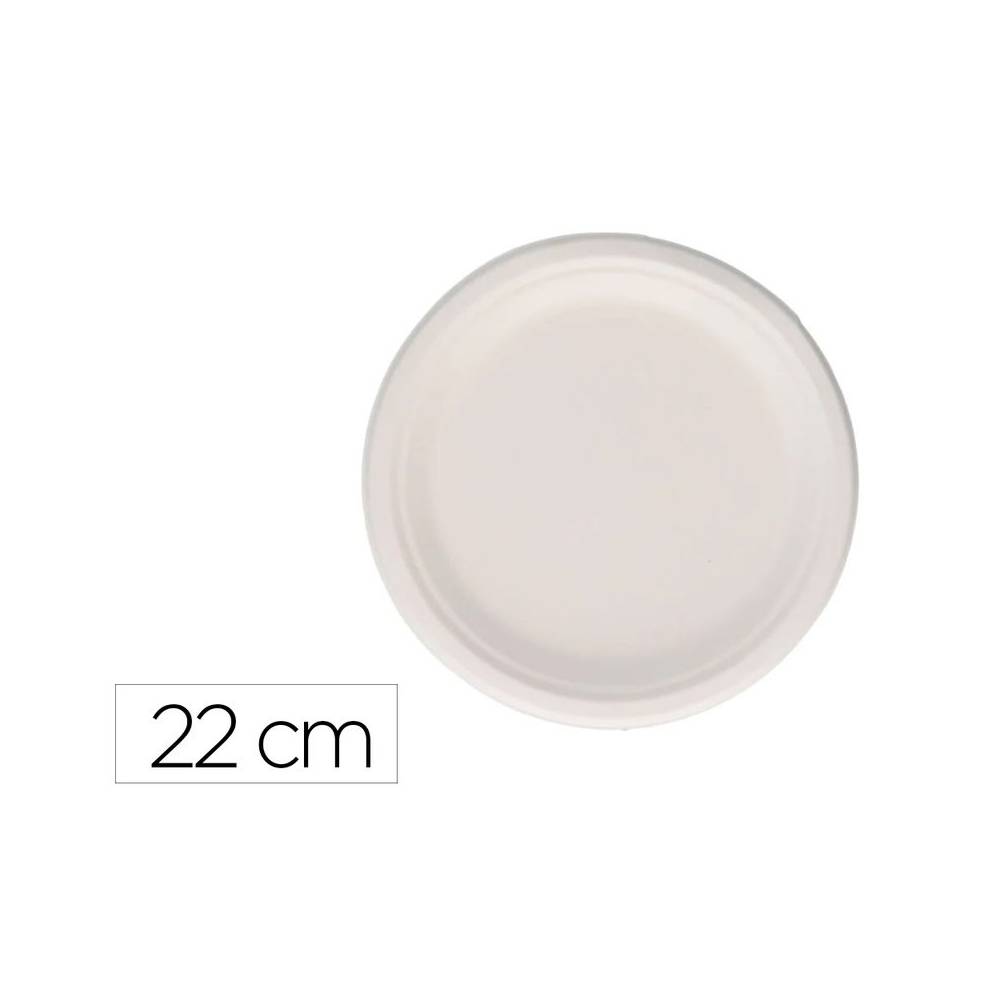 Plato fibra caña azucar bunzl biodegradable 22 cm diametro apto alimentos frios y calientes color blanco - 32105