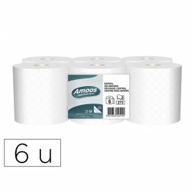 Papel secamanos amoos industrial 2 capas 32g m2 blanco 90 mt paquete de 6 rollos - J629011