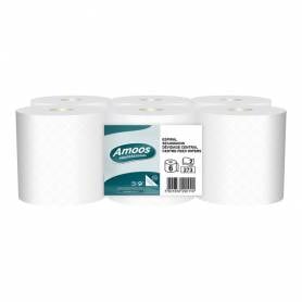 Papel secamanos amoos industrial 2 capas 32g m2 blanco 90 mt paquete de 6 rollos - J629011