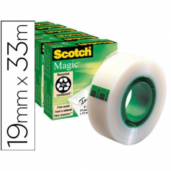 Cinta adhesiva scotch magic invisible 33 mt x 19 mm pack de 6 unidades