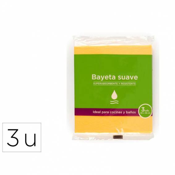 Bayeta microfibra suave amarilla para cocinas y baños 40x36 cm pack de 3 unidades - DJ670478