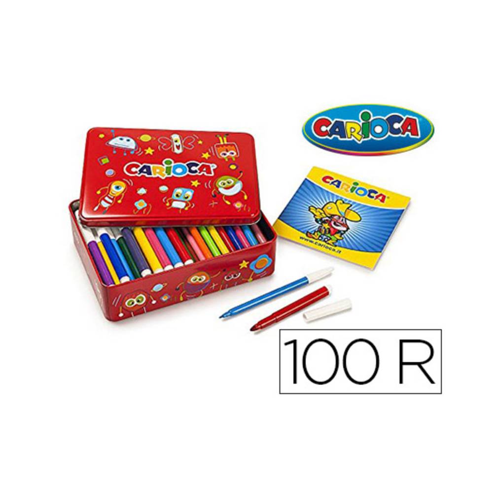 Rotulador carioca color kit caja metalica de 100 unidades surtidas + album colorear