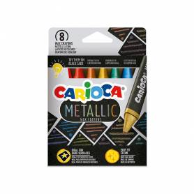 Lapices cera carioca metallic triangular caja de 8 unidades colores surtidos