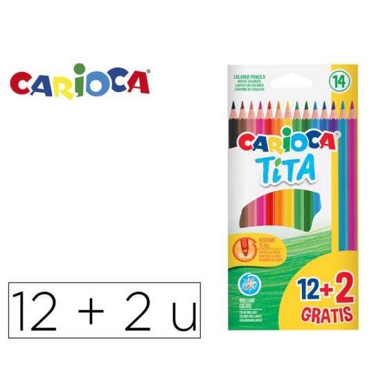 Lapices de colores carioca tita hexagonal 12 unidades colores surtidos + 2 gratis