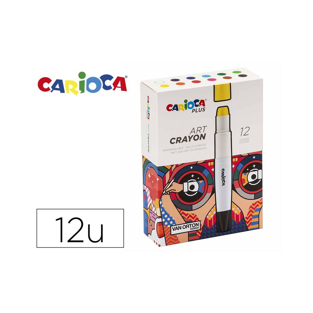 Lapices de cera carioca plus art crayon caja premium de 12 unidades colores surtidos