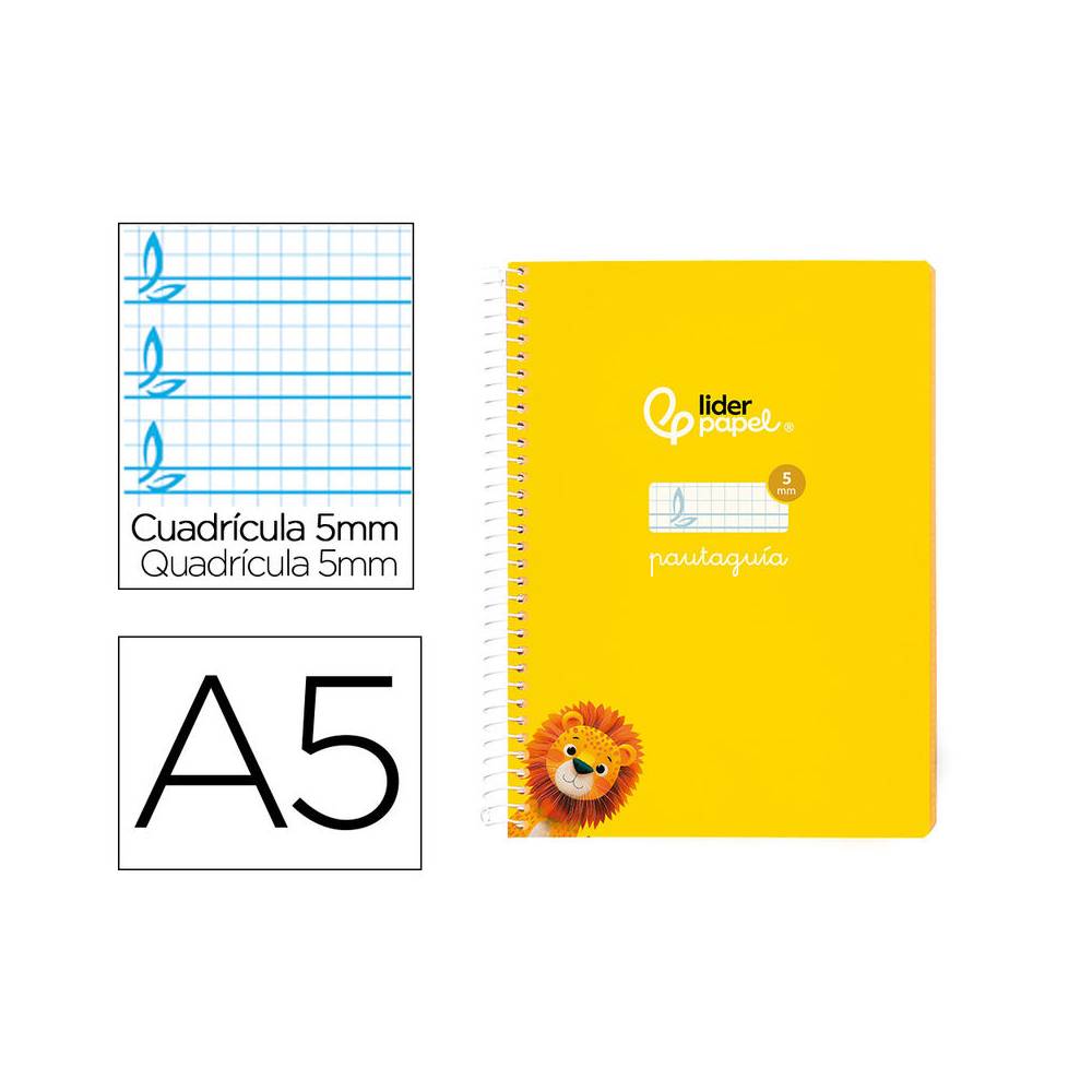 Cuaderno espiral liderpapel di n a5 pautaguia tapa blanda 40h 75 gr cuadro pautado 5mm color amarillo - BC118