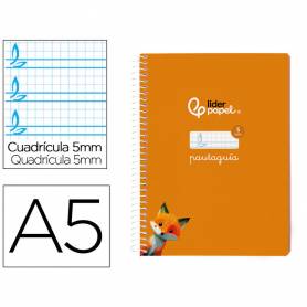 Cuaderno espiral liderpapel di n a5 pautaguia tapa blanda 40h 75 gr cuadro pautado 5mm color naranja - BC121