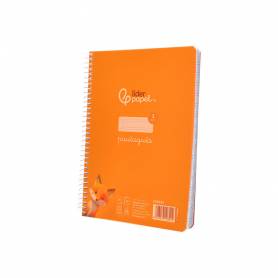 Cuaderno espiral liderpapel din a5 pautaguia tapa plastico 80h 90gr cuadro pautado 3mm color naranja - BE61