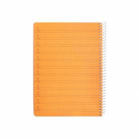 Cuaderno espiral liderpapel din a5 pautaguia tapa plastico 80h 90gr cuadro pautado 4mm color naranja - BE62