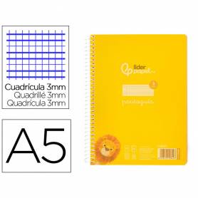 Cuaderno espiral liderpapel din a5 pautaguia tapa plastico 80h 90gr cuadro pautado 3 mm con margen color amarillo - BE51