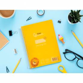 Cuaderno espiral liderpapel din a5 pautaguia tapa plastico 80h 90gr cuadro pautado 3 mm con margen color amarillo - BE51