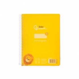 Cuaderno espiral liderpapel din a5 pautaguia tapa plastico 80h 90gr cuadro pautado 3 mm con margen color amarillo - BE51