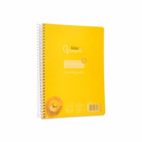 Cuaderno espiral liderpapel din a5 pautaguia tapa plastico 80h 90gr cuadro pautado 3 mm con margen color amarillo - BE51