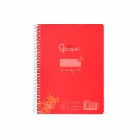 Cuaderno espiral liderpapel din a5 pautaguia tapa plastico 80h 90gr cuadro pautado 3 mm con margen color rojo - BE53