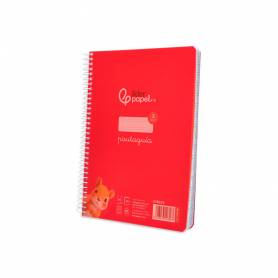 Cuaderno espiral liderpapel din a5 pautaguia tapa plastico 80h 90gr cuadro pautado 3 mm con margen color rojo - BE53