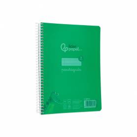 Cuaderno espiral liderpapel din a5 pautaguia tapa plastico 80h 90gr cuadro pautado 3 mm con margen color verde - BE54