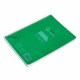 Cuaderno espiral liderpapel din a5 pautaguia tapa plastico 80h 90gr cuadro pautado 3 mm con margen color verde - BE54