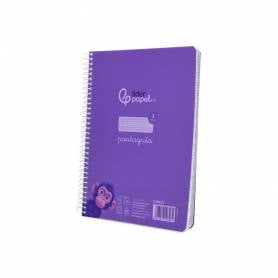 Cuaderno espiral liderpapel din a5 pautaguia tapa plastico 80h 90gr cuadro pautado 3 mm con margen color violeta - BE55