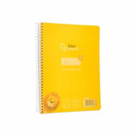 Cuaderno espiral liderpapel din a5 pautaguia tapa plastico 80h 90gr cuadro pautado 4mm con margen color amarillo - BE56